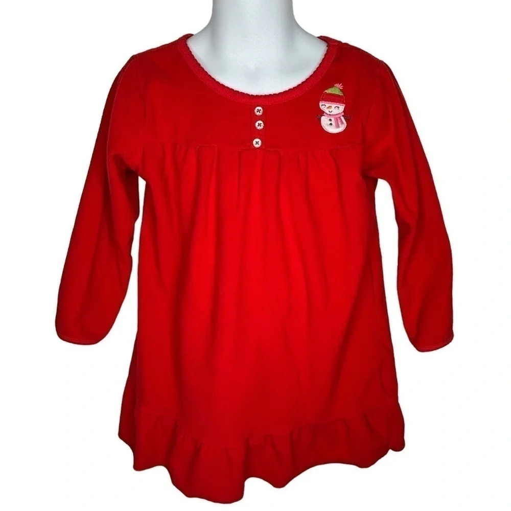 Carters‎ Girls Winter Nightgown Pajamas Size S Red Fleece Embroidered Snowman